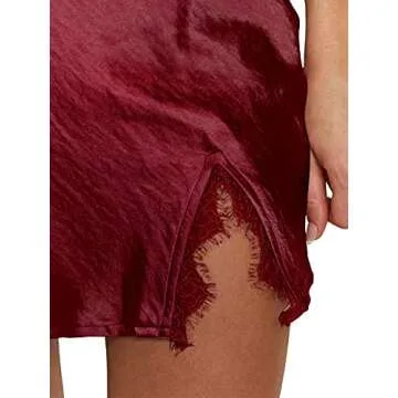 LYANER Women's Satin Lace Trim Mini Skirt - Burgundy
