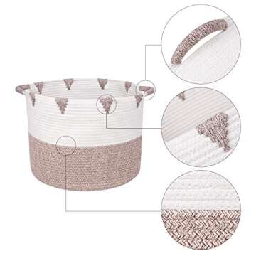 We Care Vida Storage Baskets - Decorative Blanket basket for Living Room | 17,3 W x 13,8H | Made from Natural Cotton Woven Rope (Gold)