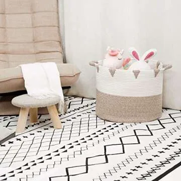 We Care Vida Storage Baskets - Decorative Blanket basket for Living Room | 17,3 W x 13,8H | Made from Natural Cotton Woven Rope (Gold)