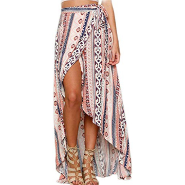 ForeMode Women's Boho Wrap Maxi Skirt - Floral Print, High Waist, One Size