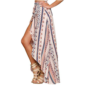Boho Print High Waist Wrap Maxi Skirt for Women