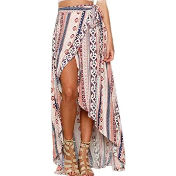 Boho Print High Waist Wrap Maxi Skirt for Women