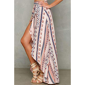Boho Print High Waist Wrap Maxi Skirt for Women