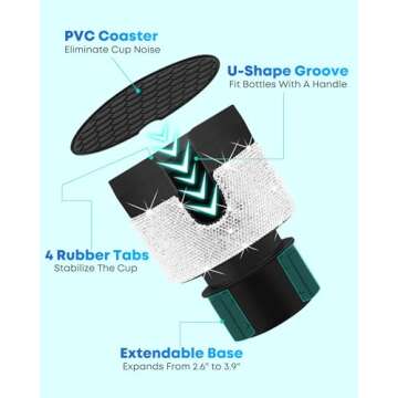 Bling Car Cup Holder Expander with Adjustable Base, White Rhinestone Decoration Bling Car Accessories Interior, Compatible with Hydro Flask, Yeti, Nalgene, Large 32/40 oz, Other Bottles in 2.5"-3.7"