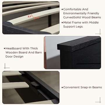 Farmhouse Wood Bed Frame with Sliding Barn Doors - Black