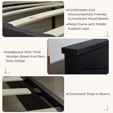 Farmhouse Wood Bed Frame with Sliding Barn Doors - Black