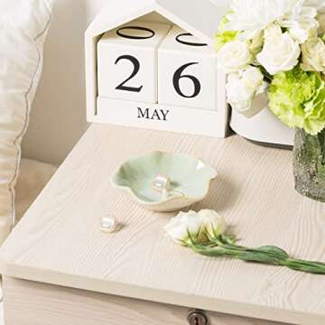 Mecaikru Ceramic Trinket Dish, Ring Tray, Decorative Jewelry Dish for Earrings Necklaces Watch Keys, for Women, White Green