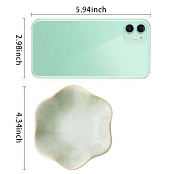 Mecaikru Ceramic Trinket Dish, Ring Tray, Decorative Jewelry Dish for Earrings Necklaces Watch Keys, for Women, White Green