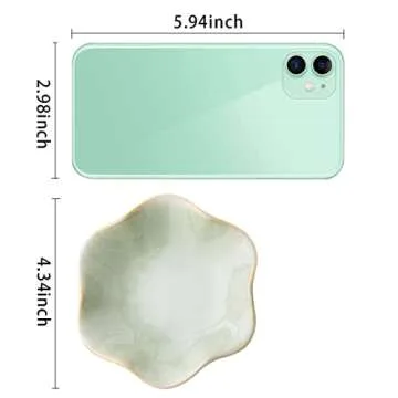 Mecaikru Ceramic Trinket Dish, Ring Tray, Decorative Jewelry Dish for Earrings Necklaces Watch Keys, for Women, White Green