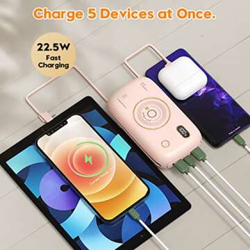 20000mAh Portable Charger - 22.5W Fast Charge with Built-in Cables for iPhone & More