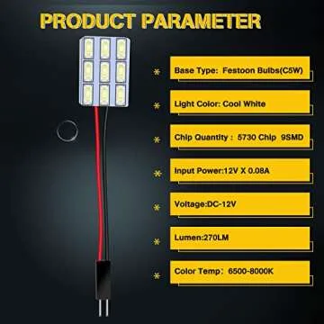 EverBrightt 6-Pack Cool White 5730 9SMD Led Panel Dome Light Auto Car Reading Interior Light DC 12V with T10 / BA9S / Festoon Adapters