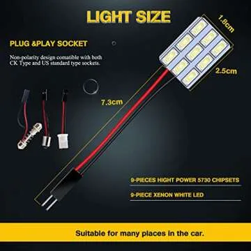 EverBrightt 6-Pack Cool White 5730 9SMD Led Panel Dome Light Auto Car Reading Interior Light DC 12V with T10 / BA9S / Festoon Adapters