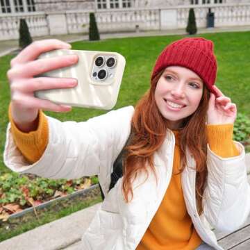 QLTYPRI Compatible with iPhone 13 Pro Max Case, Cute Wave Water Ripple Pattern Case for Girls Women, Slim Satin Glossy Soft Silicone TPU Bumper Shockproof Protective Phone Cover - Beige