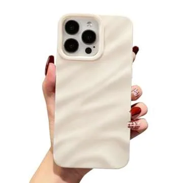 QLTYPRI Compatible with iPhone 13 Pro Max Case, Cute Wave Water Ripple Pattern Case for Girls Women, Slim Satin Glossy Soft Silicone TPU Bumper Shockproof Protective Phone Cover - Beige