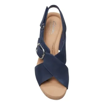 Clarks Women's Navy Nubuck Wedge Sandal - Size 8