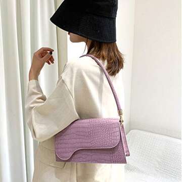 AMHDV Retro Classic Clutch Shoulder Bag Crocodile Pattern Small Crossbody Handbag for Women (01purple)