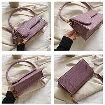 AMHDV Retro Classic Clutch Shoulder Bag Crocodile Pattern Small Crossbody Handbag for Women (01purple)