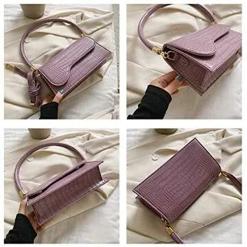 AMHDV Retro Classic Clutch Shoulder Bag Crocodile Pattern Small Crossbody Handbag for Women (01purple)