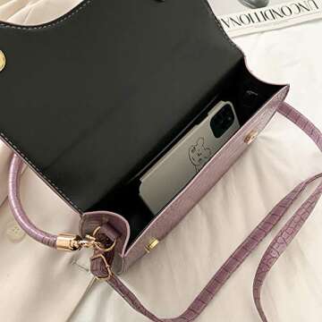 AMHDV Retro Classic Clutch Shoulder Bag Crocodile Pattern Small Crossbody Handbag for Women (01purple)