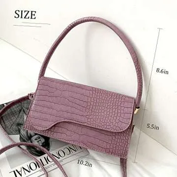AMHDV Retro Classic Clutch Shoulder Bag Crocodile Pattern Small Crossbody Handbag for Women (01purple)