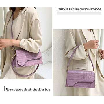 AMHDV Retro Classic Clutch Shoulder Bag Crocodile Pattern Small Crossbody Handbag for Women (01purple)