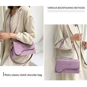 AMHDV Retro Classic Clutch Shoulder Bag Crocodile Pattern Small Crossbody Handbag for Women (01purple)