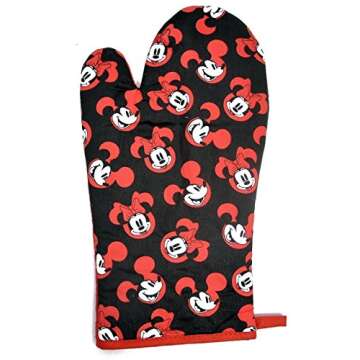 Disney Oven Mitt Pot Holder & Dish Towel 3 pc Kitchen Set (Mickey Minnie Red)