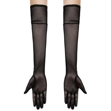 Hazhlko Women's Long Stretchy Mesh Tulle Sheer Gloves Costume Wedding Opera Halloween Party 1920's D...