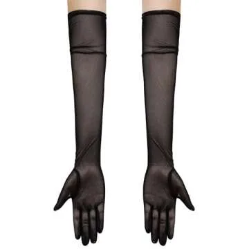 Hazhlko Women's Long Stretchy Mesh Tulle Sheer Gloves Costume Wedding Opera Halloween Party 1920's D...