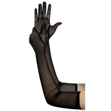 Hazhlko Women's Long Stretchy Mesh Tulle Sheer Gloves Costume Wedding Opera Halloween Party 1920's Dance Gloves Black