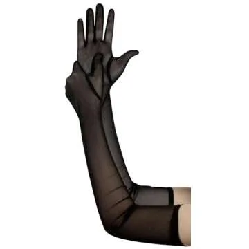 Hazhlko Women's Long Stretchy Mesh Tulle Sheer Gloves Costume Wedding Opera Halloween Party 1920's Dance Gloves Black