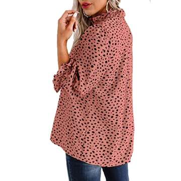 Avanova Women's Leopard Printed Ruffle Hem 3/4 Sleeve Mock Neck Elegant Work Blouses Top Rust Red Medium