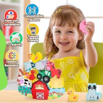 IPOURUP Montessori Toys for Kids 3-7 Wooden Farm Animal Blocks Stacking Games Toy for 3 4 5 6 Year O...