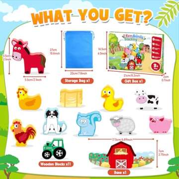 IPOURUP Montessori Toys for Kids 3-7 Wooden Farm Animal Blocks Stacking Games Toy for 3 4 5 6 Year Old Girls Boys Birthday Gifts Toddler Educational Toys Balance Game for Boy Girl Age 2-4