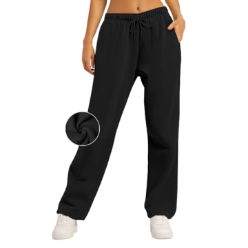 AUTOMET Women's Wide Leg Fleece Lined Sweatpants with Pockets