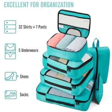 Veken 8 Set Packing Cubes for Kids, Travel Suitcase Essentials Organizer Bags Set for Luggage, Road Trip Travel Accessories in 4 Sizes (Extra Large, Large, Medium, Small)