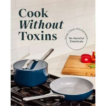 Caraway Mini Cookware Set - Non-Stick Ceramic Fry Pan (1.05 qt, 8") Sauce Pan (1.75 qt) & Storage Ra...