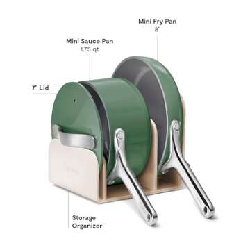 Caraway Mini Cookware Set - Non-Stick Ceramic Fry Pan (1.05 qt, 8") Sauce Pan (1.75 qt) & Storage Rack - Non Toxic, PTFE & PFOA Free - Oven Safe & Stovetop Agnostic (Gas, Electric & Induction) - Sage