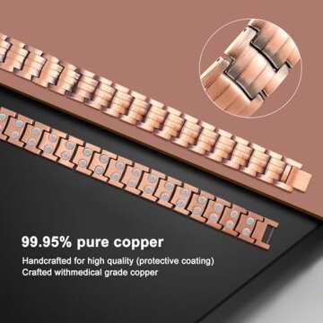 JEROOT Copper Magnetic Bracelet for Men, Double Row Strong Magnets(3500Gauss Per Magnet) Bracelets, Men's 99.99% Pure Copper Bracelet with Adjustment Tool & Jewelry Gift Box