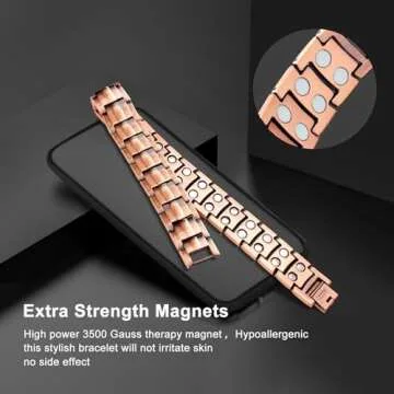 JEROOT Copper Magnetic Bracelet for Men, Double Row Strong Magnets(3500Gauss Per Magnet) Bracelets, Men's 99.99% Pure Copper Bracelet with Adjustment Tool & Jewelry Gift Box