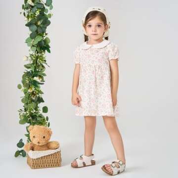 pureborn Baby Girls Woven Dress Short Sleeve Cotton Peter Pan Collar Dress Summer Playwear Dresses W...