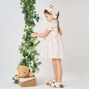 pureborn Baby Girls Woven Dress Short Sleeve Cotton Peter Pan Collar Dress Summer Playwear Dresses White Pink Blooms 6-12 Months