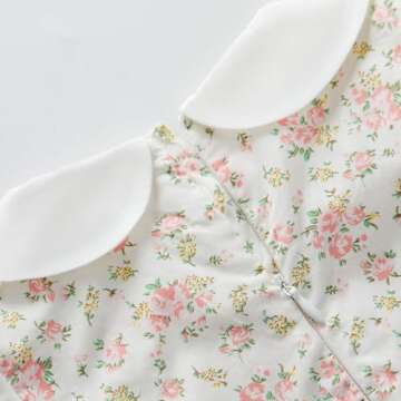 pureborn Baby Girls Woven Dress Short Sleeve Cotton Peter Pan Collar Dress Summer Playwear Dresses White Pink Blooms 6-12 Months