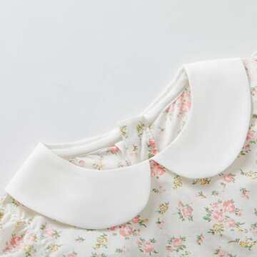 pureborn Baby Girls Woven Dress Short Sleeve Cotton Peter Pan Collar Dress Summer Playwear Dresses White Pink Blooms 6-12 Months