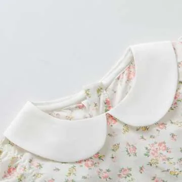 pureborn Baby Girls Woven Dress Short Sleeve Cotton Peter Pan Collar Dress Summer Playwear Dresses White Pink Blooms 6-12 Months