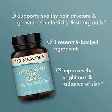 Dr. Mercola Hair, Skin and Nails, 30 Servings (30 Capsules), with Biotin, Keratin & Hyaluronic Acid, Dietary Supplement, Promotes Youthful Appearance, Non-GMO