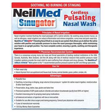 NeilMed Sinugator Cordless Pulsating Nasal Wash Kit with One Irrigator, 30 Premixed Packets and 3 AA Batteries(Pack of 1)