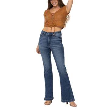 Judy Blue High Waist Control Top Side Slit Hemmed Bootcut Jeans Blue