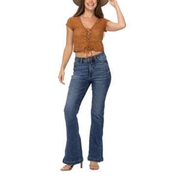 Judy Blue High Waist Control Top Side Slit Hemmed Bootcut Jeans Blue