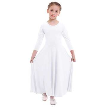 ZX Girl's Long Sleeve White Praise Dance Dress for Kids - 5-6 Years